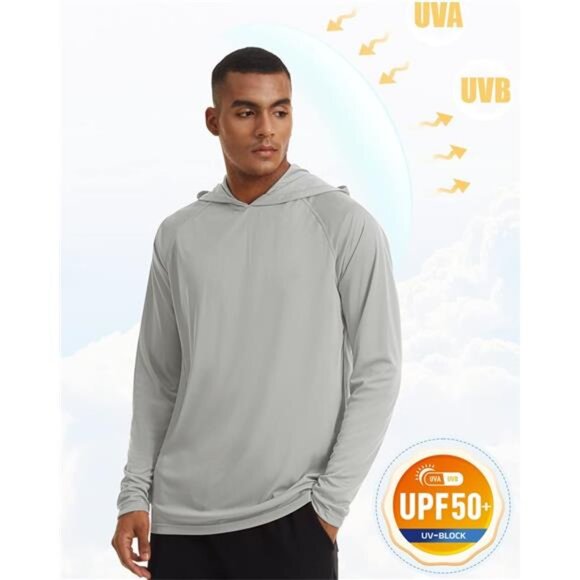 Men's Hooded UPF 50+ Sun Protection T Shirts Long Sleeve Athletic - Picture 3 of 7